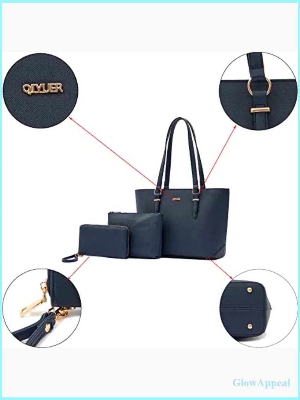 Large Satchel Tote with Matching Wallet and Cosmetic Bag Set